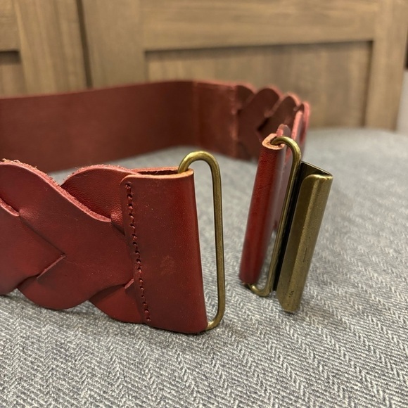 Leather Belt Wide Braided Maroon/Red Elastic Backside small - Picture 3 of 6